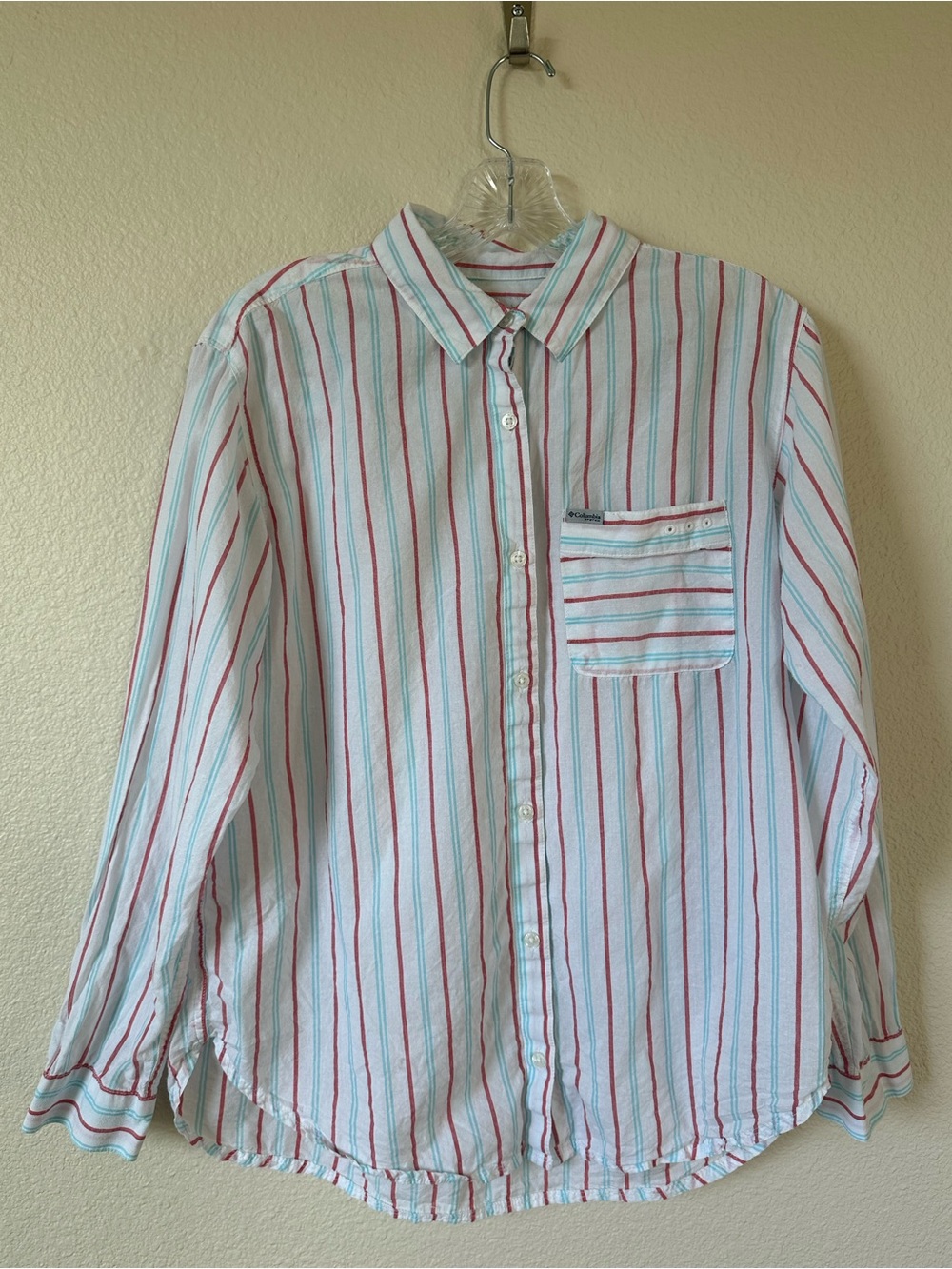 Columbia PFG Sun Drifter Shirt Medium Striped ButtonUp Cotton Tencel Lightweight